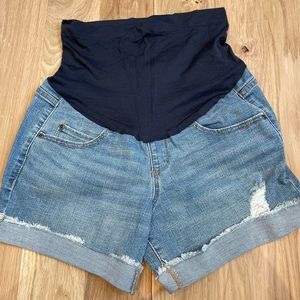 Denim maternity shorts